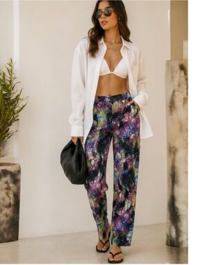 Tark 1 Paris France Abstract Print Straight Leg Stretch Pants Sz 8 Made France